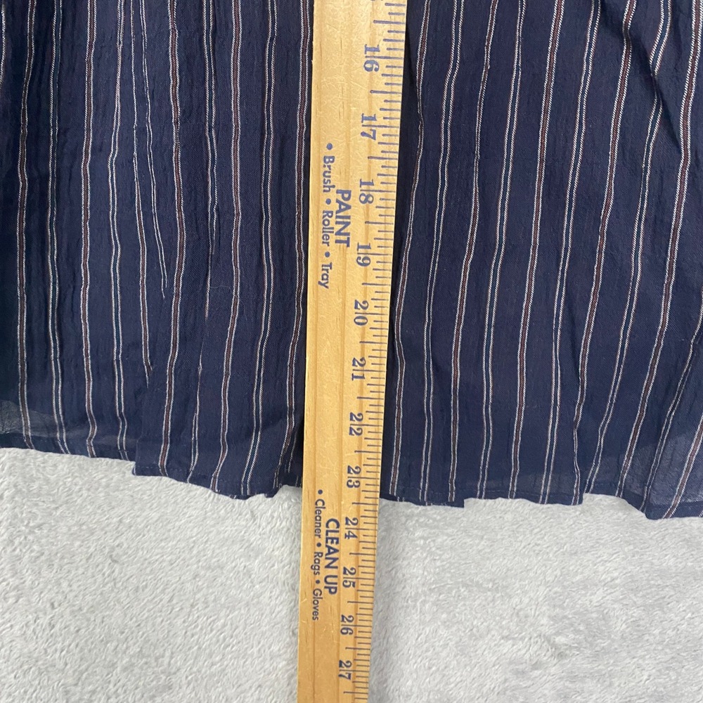 Madewell Top Womens XL Shirred Crewneck Button Up Dark Blue Red Stripe NZ423 - Picture 6 of 11